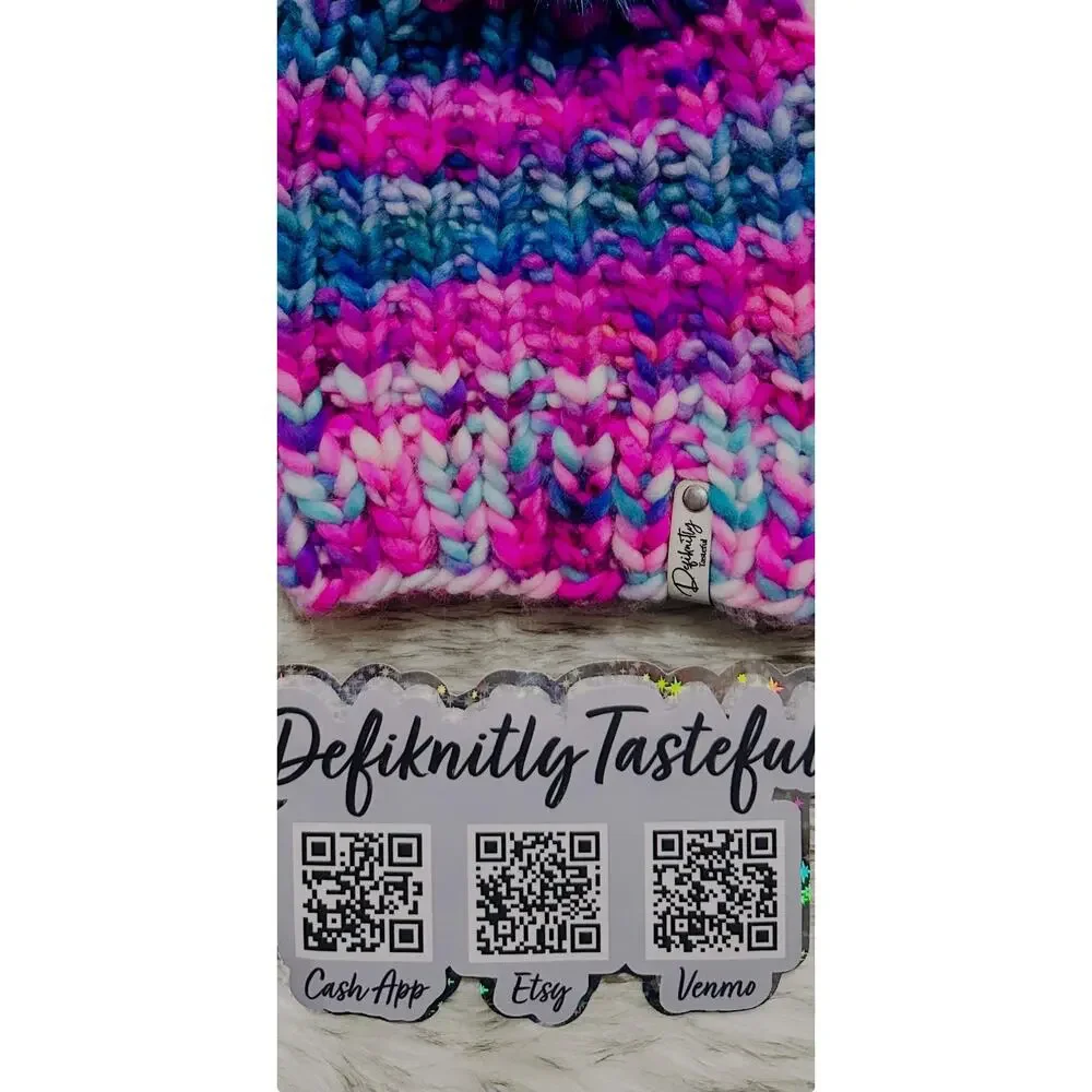 Hand Knit Scrappy Merino Wool Beanie: DefiKnitly Tasteful Knit Hat with Faux Fur